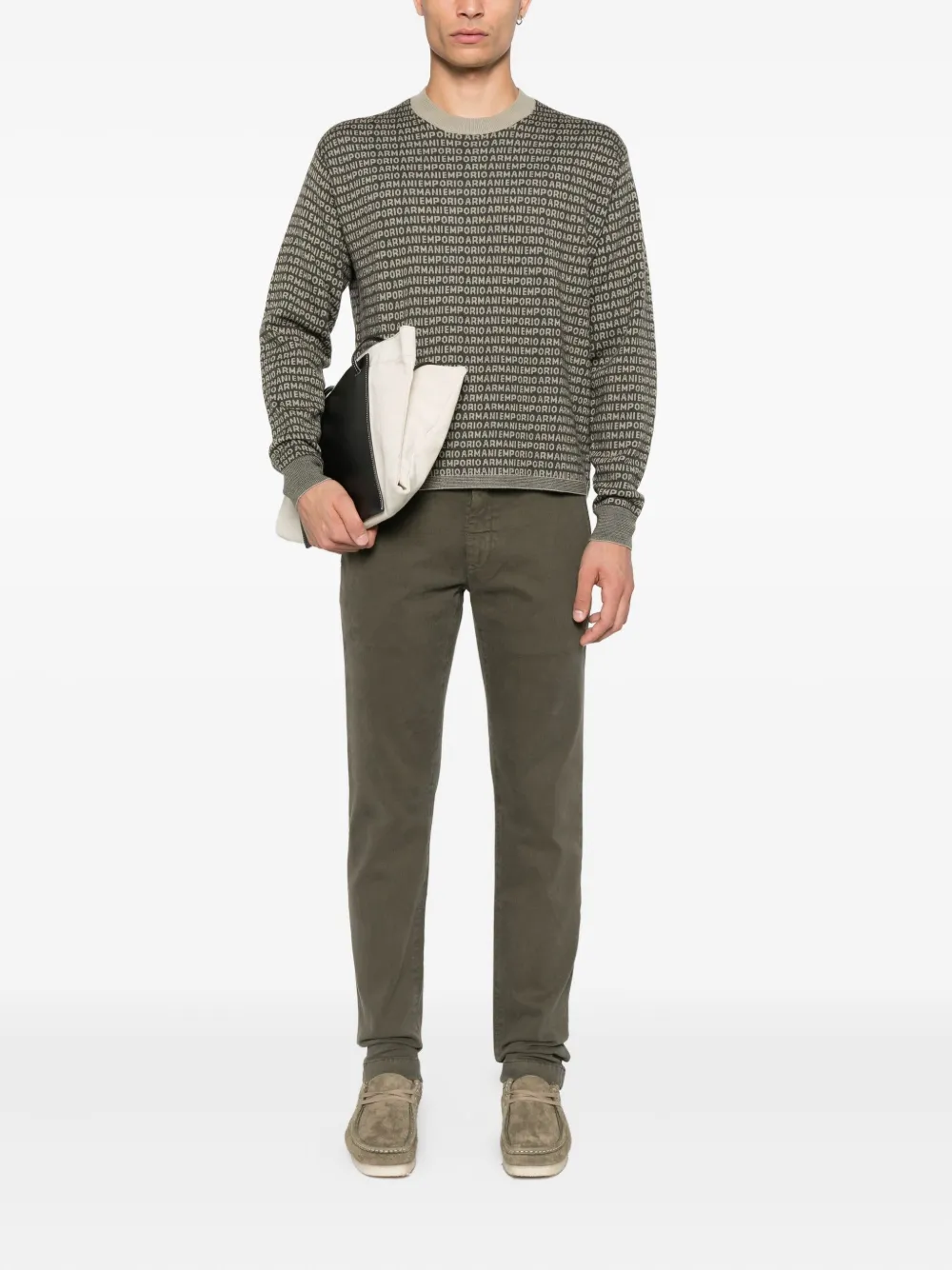 Emporio Armani logo-print wool sweater Groen