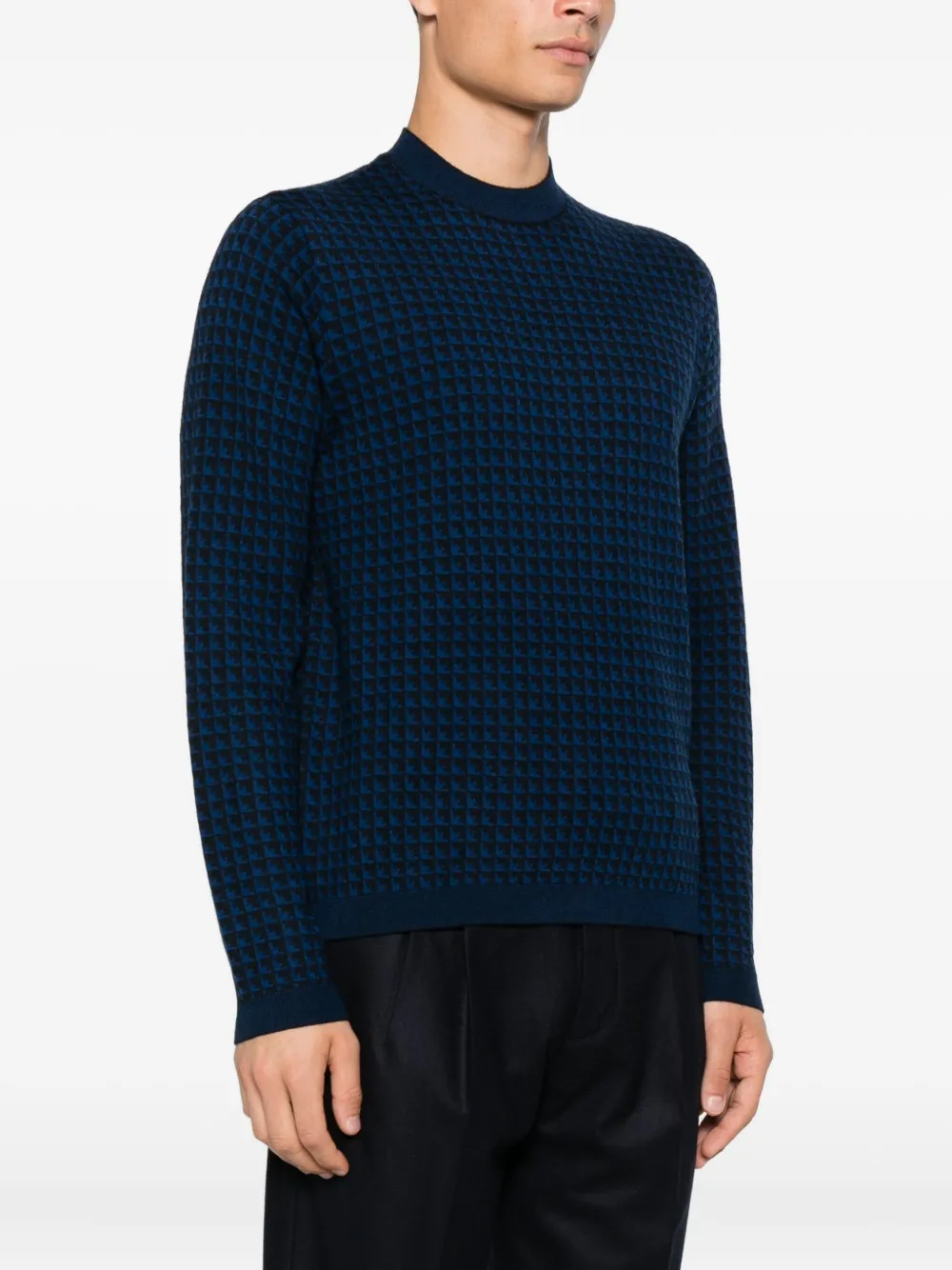 Emporio Armani Wollen trui met pied-de-poule print Blauw