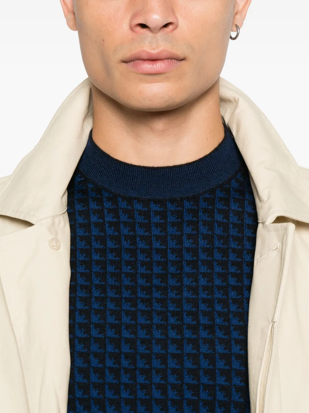 Emporio Armani Wollen trui met pied-de-poule print Blauw