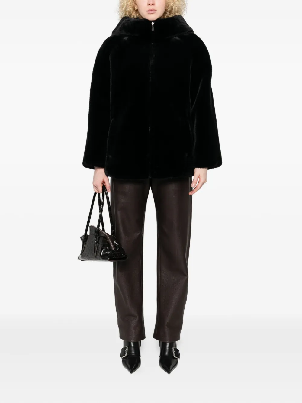 Emporio Armani Hooded Zip-front Jacket In Black