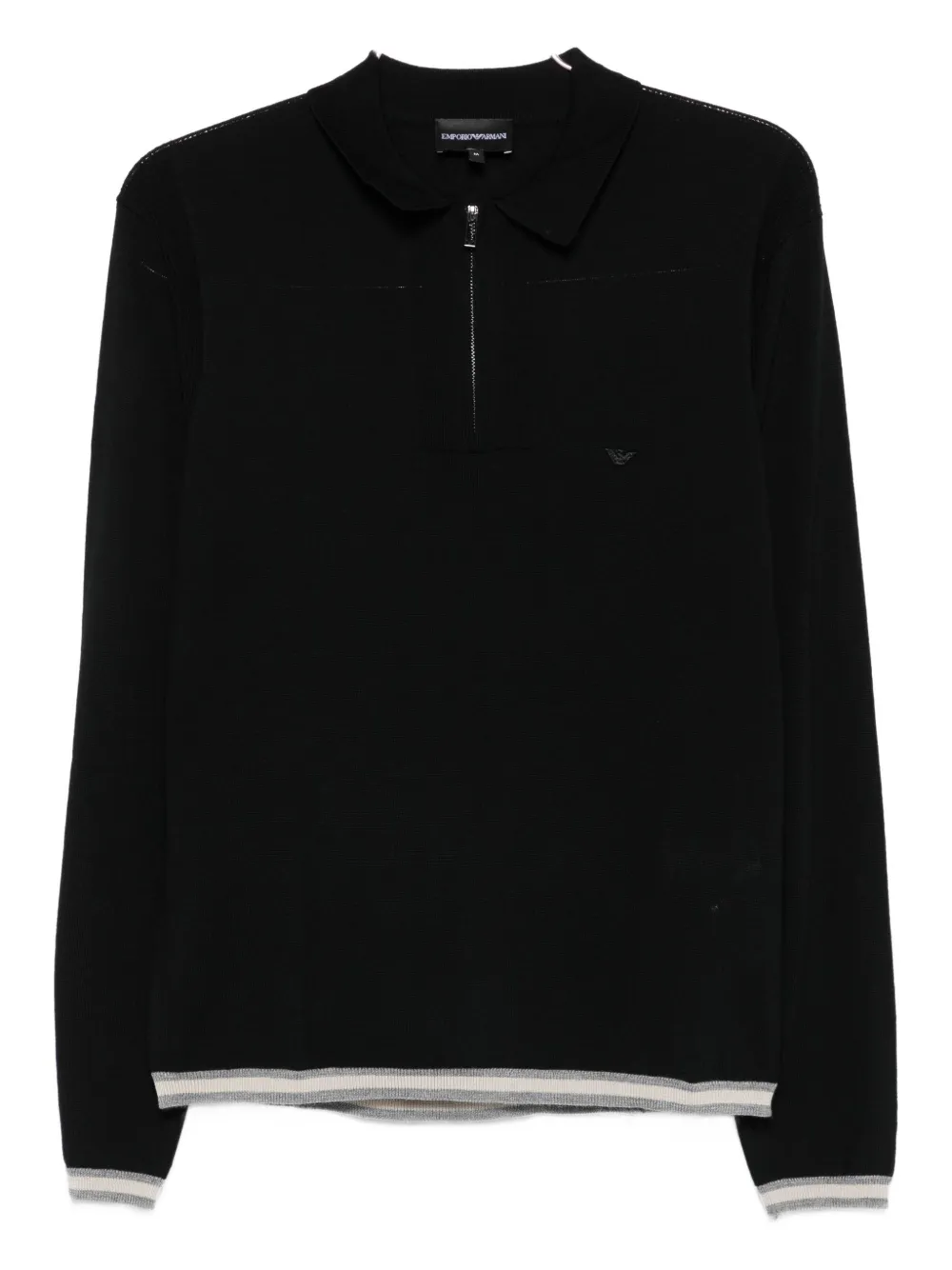 Emporio Armani Wollen poloshirt met halve rits Zwart