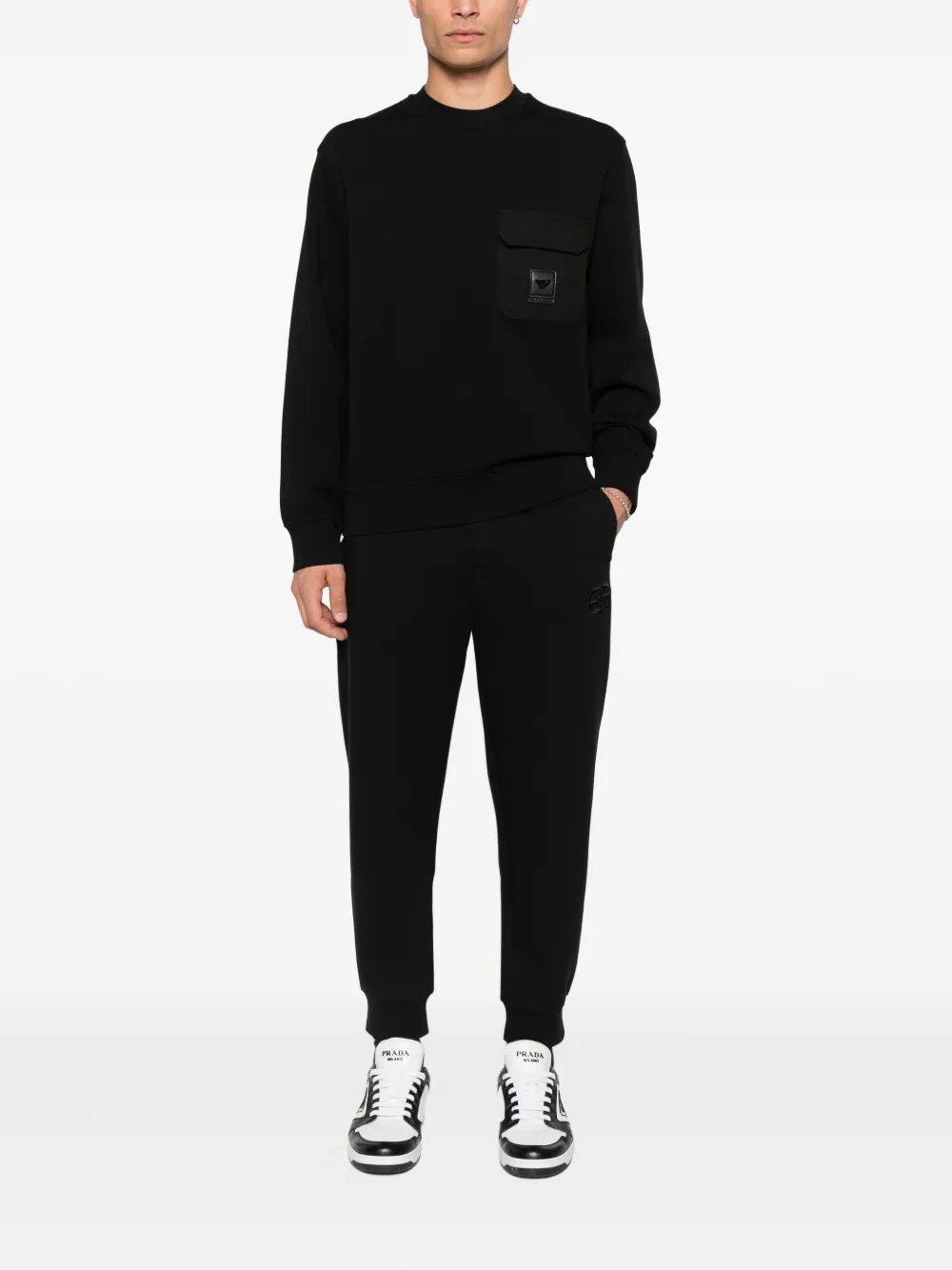 Emporio Armani Sweater met opgestikte zak en ronde hals Zwart