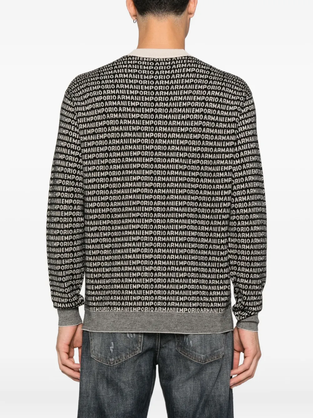 Emporio Armani logo-print wool sweater Zwart