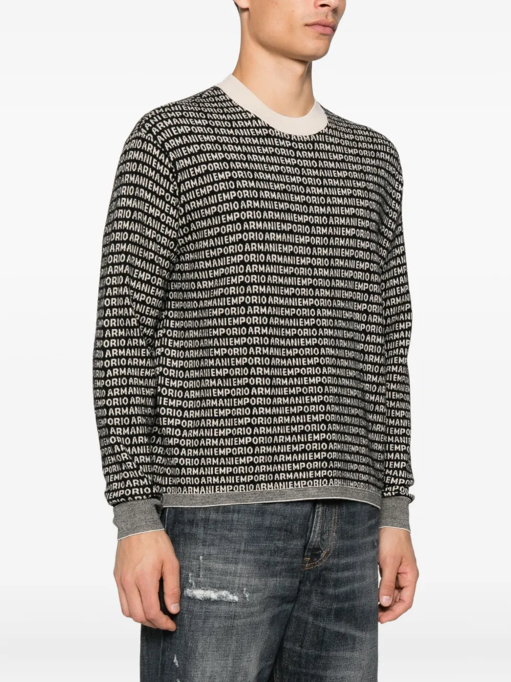 Emporio Armani logo-print wool sweater Zwart