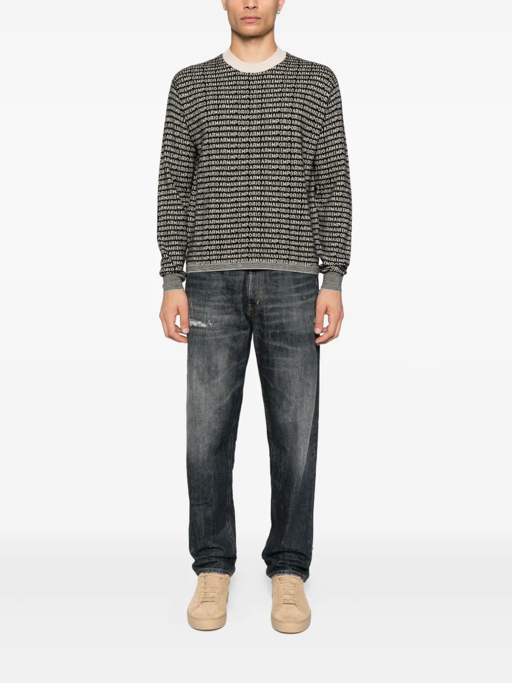 Emporio Armani logo-print wool sweater Zwart