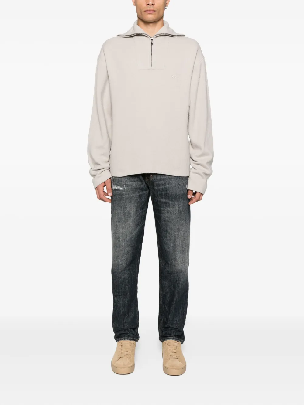 Emporio Armani half-zip wool sweater Grijs