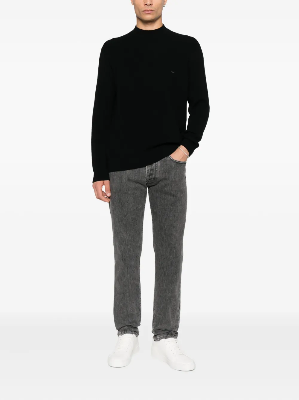 Emporio Armani Geribbelde sweater met ronde hals Zwart