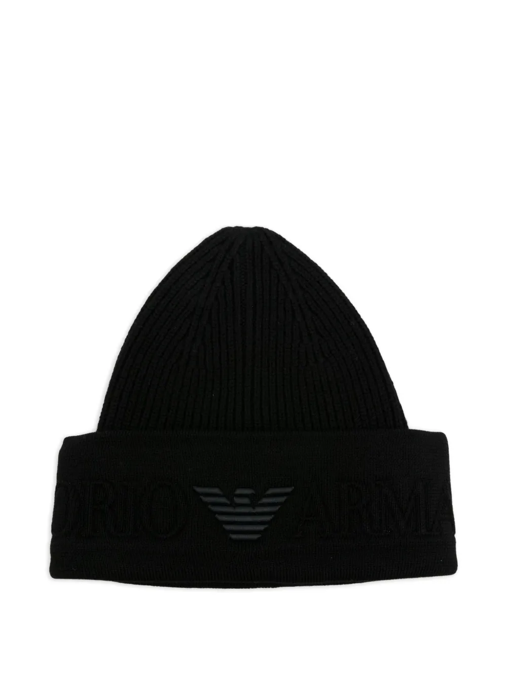 Emporio Armani logo-embroidered ribbed beanie Zwart