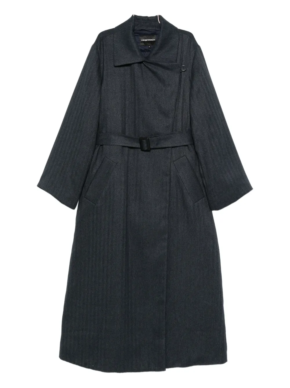 Emporio Armani Striped Belted Double-breasted Coat In Blue