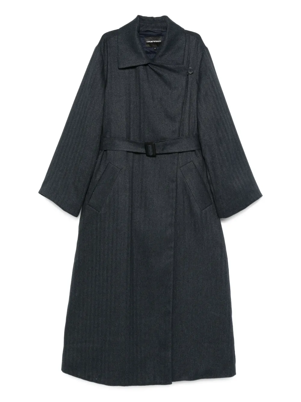 Emporio Armani Gestreepte jas met dubbele rij knopen en ceintuur Blauw