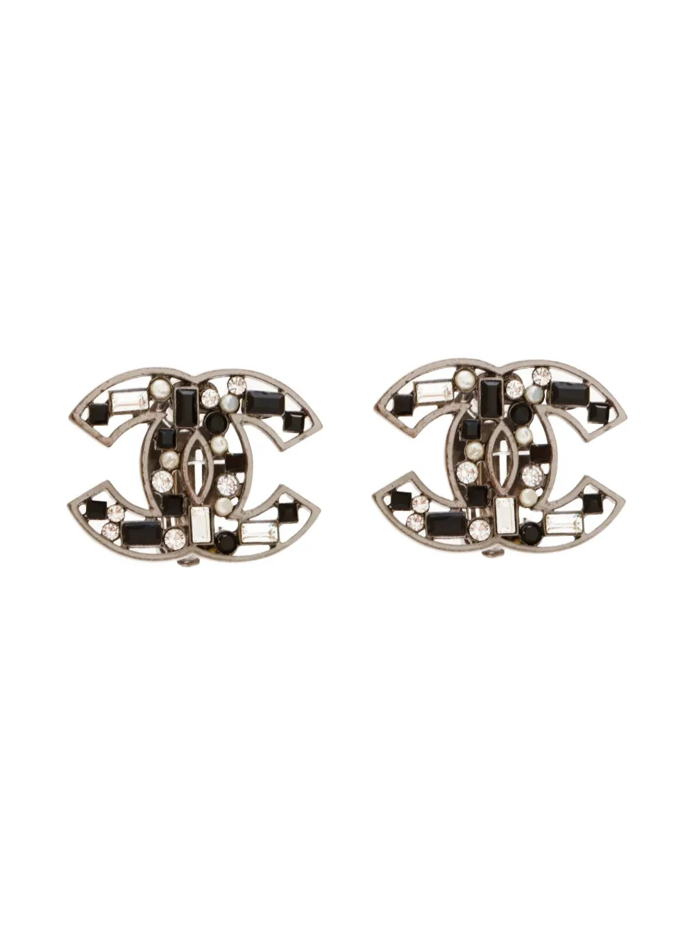 CHANEL Pre-Owned 2003 CC-mark rhinestone-embellished clip-on earrings CHANEL Pre-Owned 2003 CC-mark rhinestone-embellished clip-on earrings