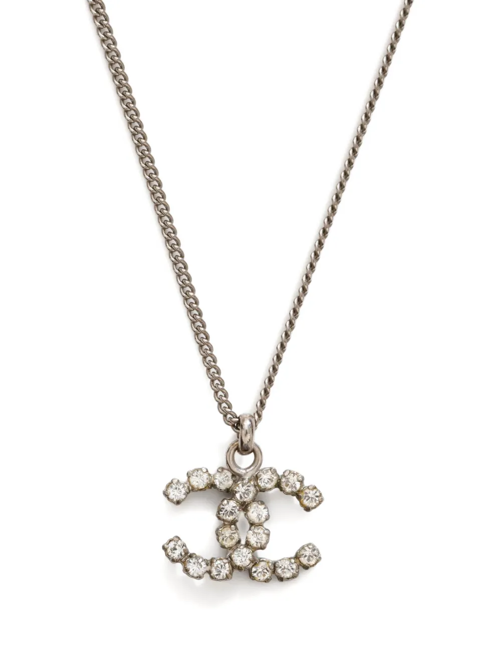 Pre-owned Chanel 2005 Cc-mark Rhinestone-embellished Necklace In Silver