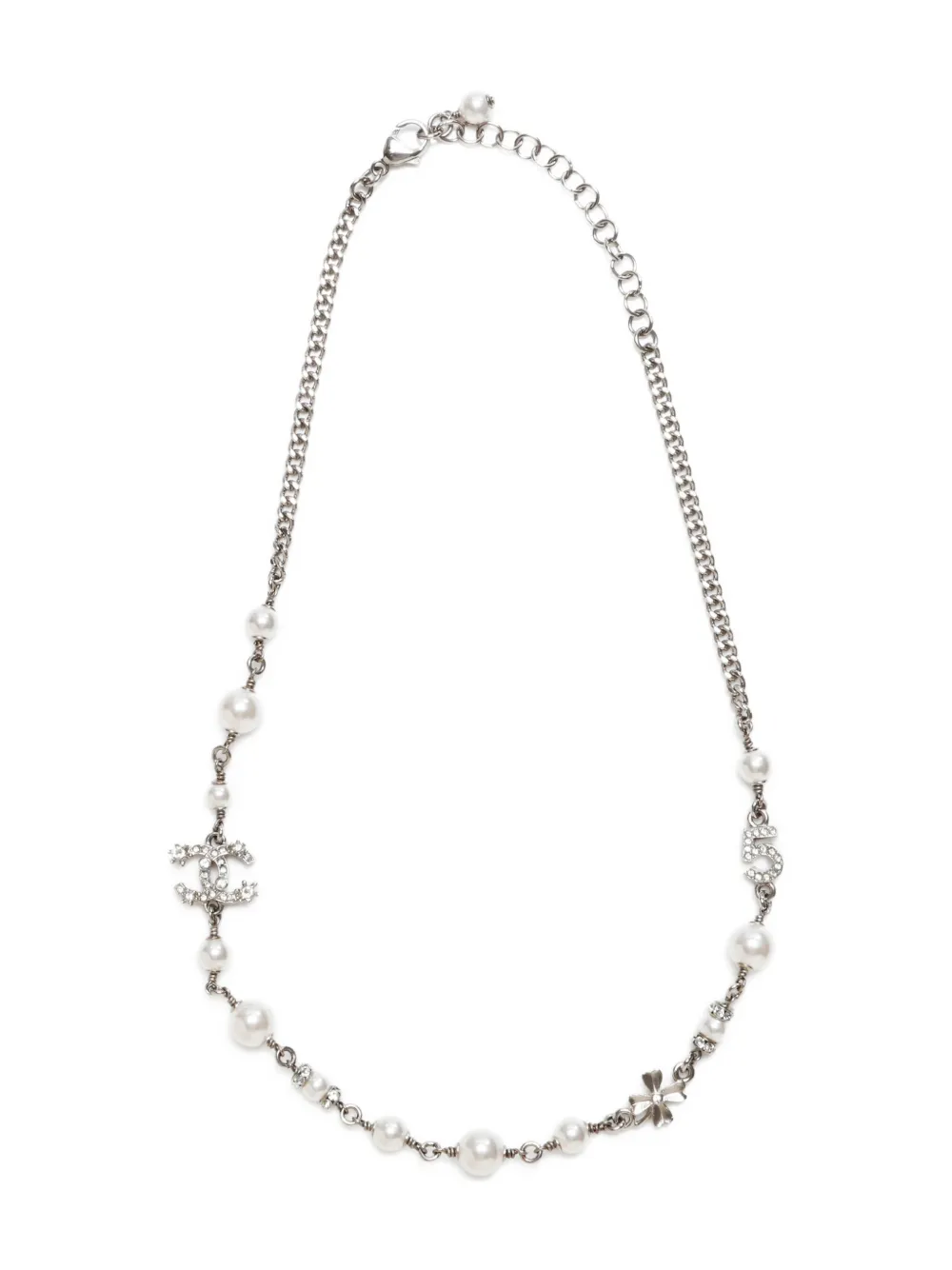 CHANEL Pre-Owned 2023 CC-mark pearl-rhinestone necklace - シルバートーン CHANEL Pre-Owned 2023 CC-mark pearl-rhinestone necklace - シルバートーン