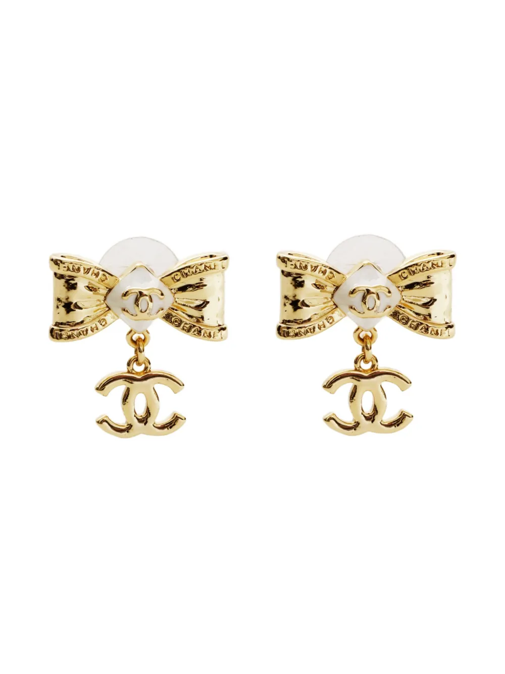 CHANEL Pre-Owned 2022 CC-mark ribbon earrings - ゴールドトーン CHANEL Pre-Owned 2022 CC-mark ribbon earrings - ゴールドトーン