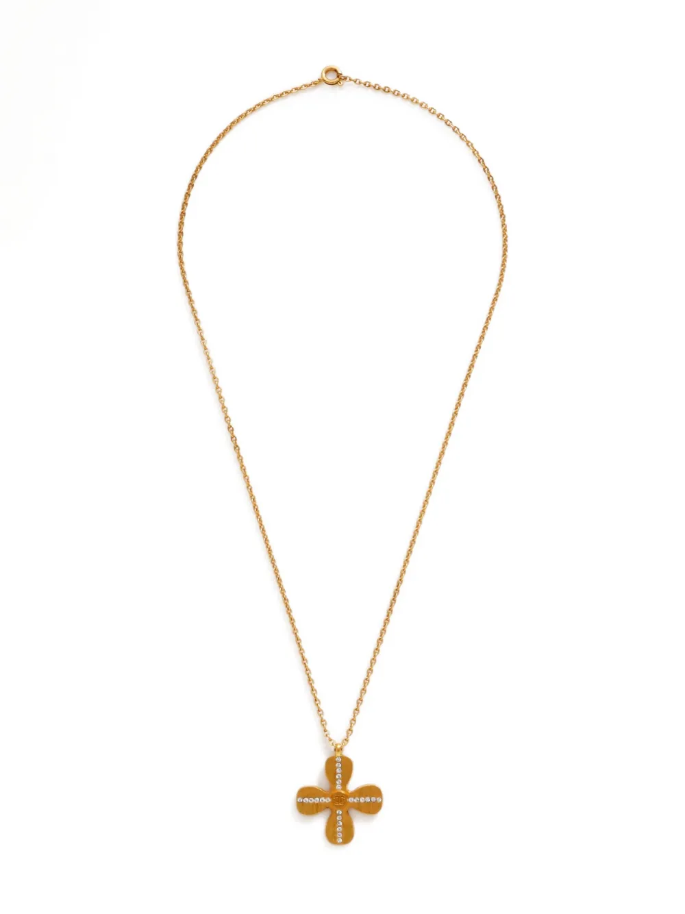 CHANEL Pre-Owned 2001 CC-Mark clover crystal-embellished necklace - CHANEL Pre-Owned 2001 CC-Mark clover crystal-embellished necklace -