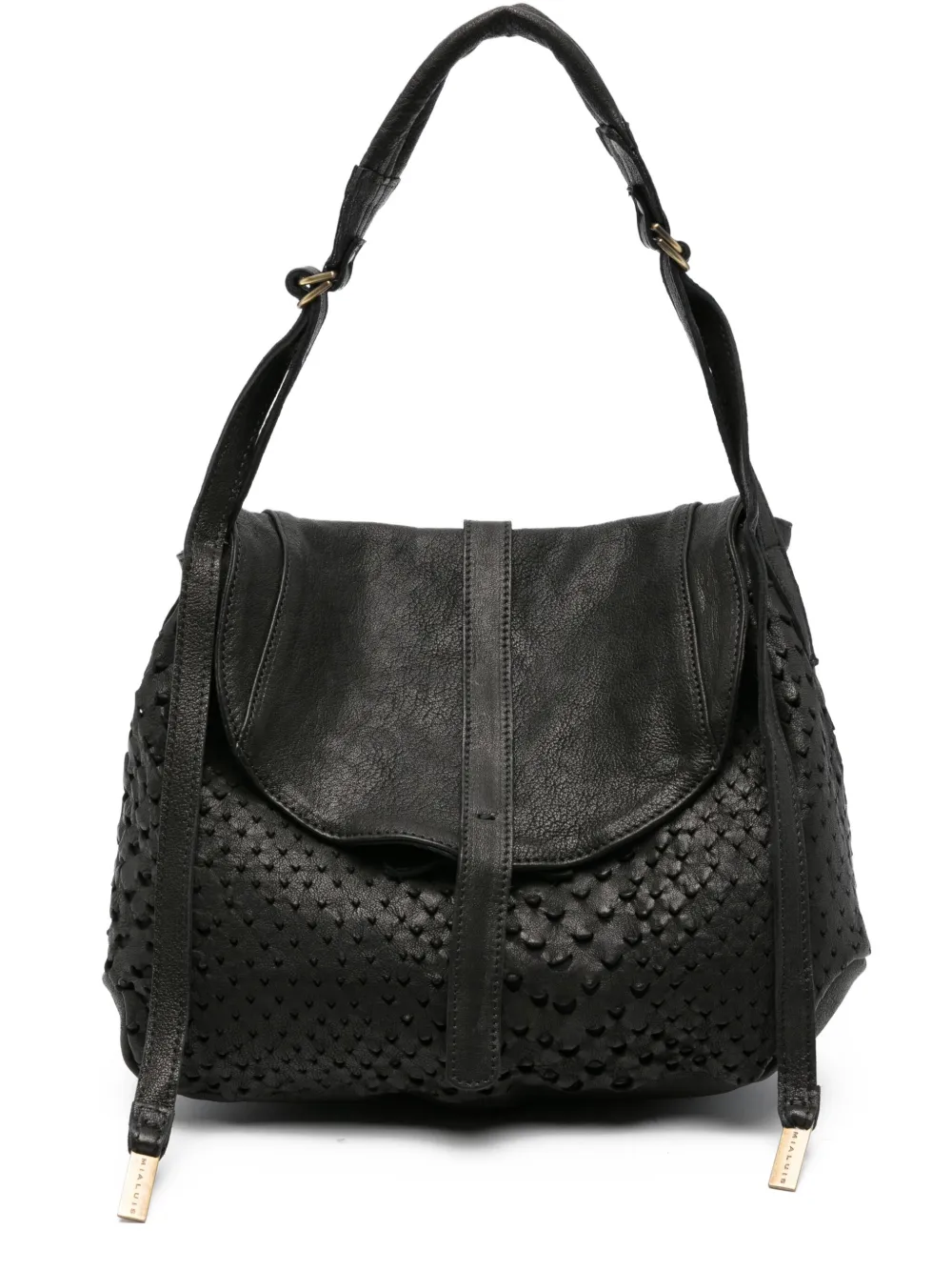 Mialuis Perforated Flap Shoulder Bag In Black