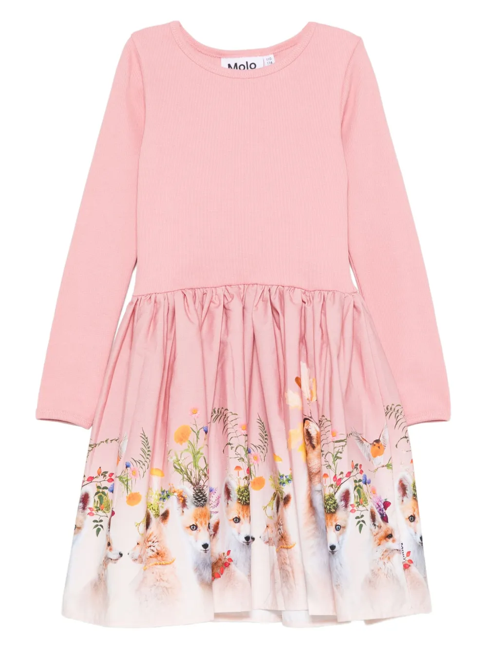 Molo Geribbelde jurk met vossenprint Roze