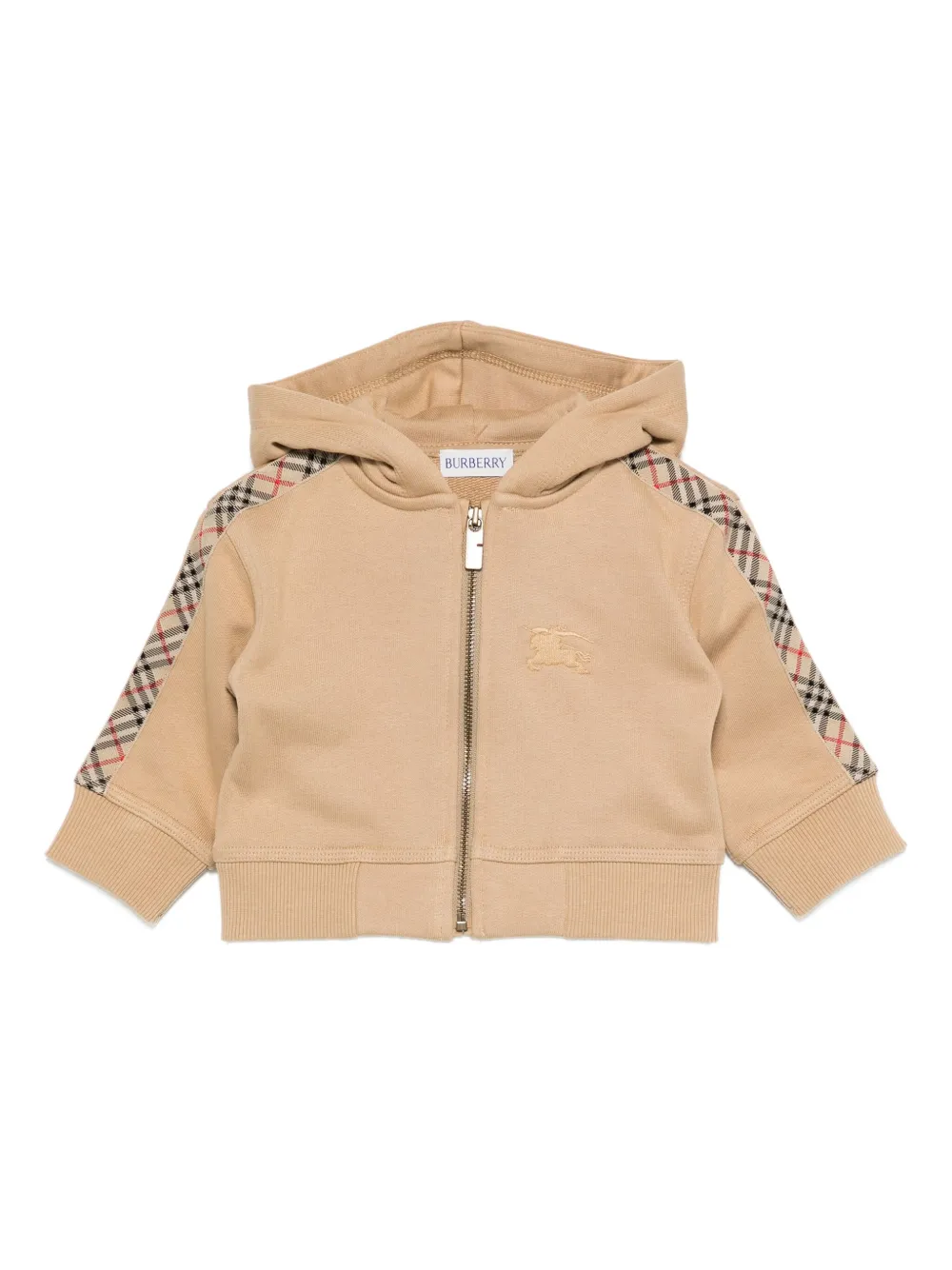 Burberry Kids check-panel hooded top Beige