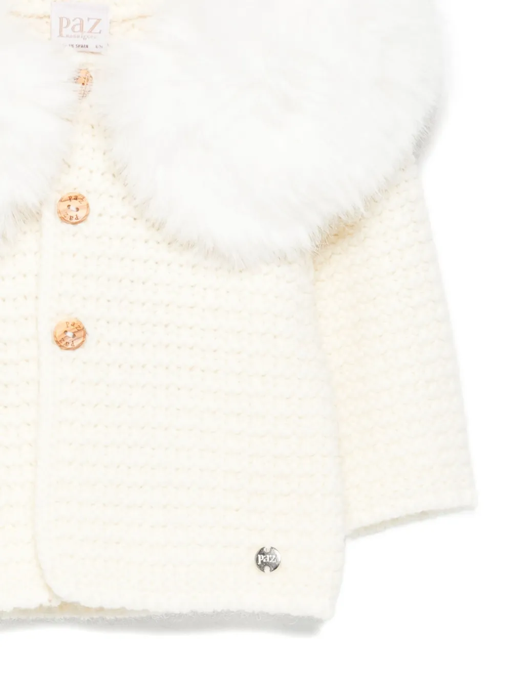 Paz Rodriguez Gebreid jack met capuchon en imitatiebont Beige