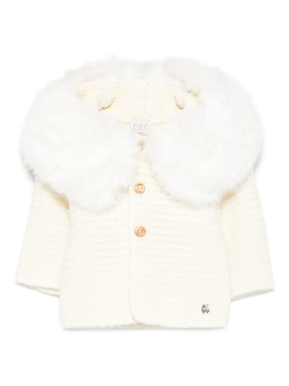 Paz Rodriguez faux-fur hooded knitted jacket | Neutrals | Image 1