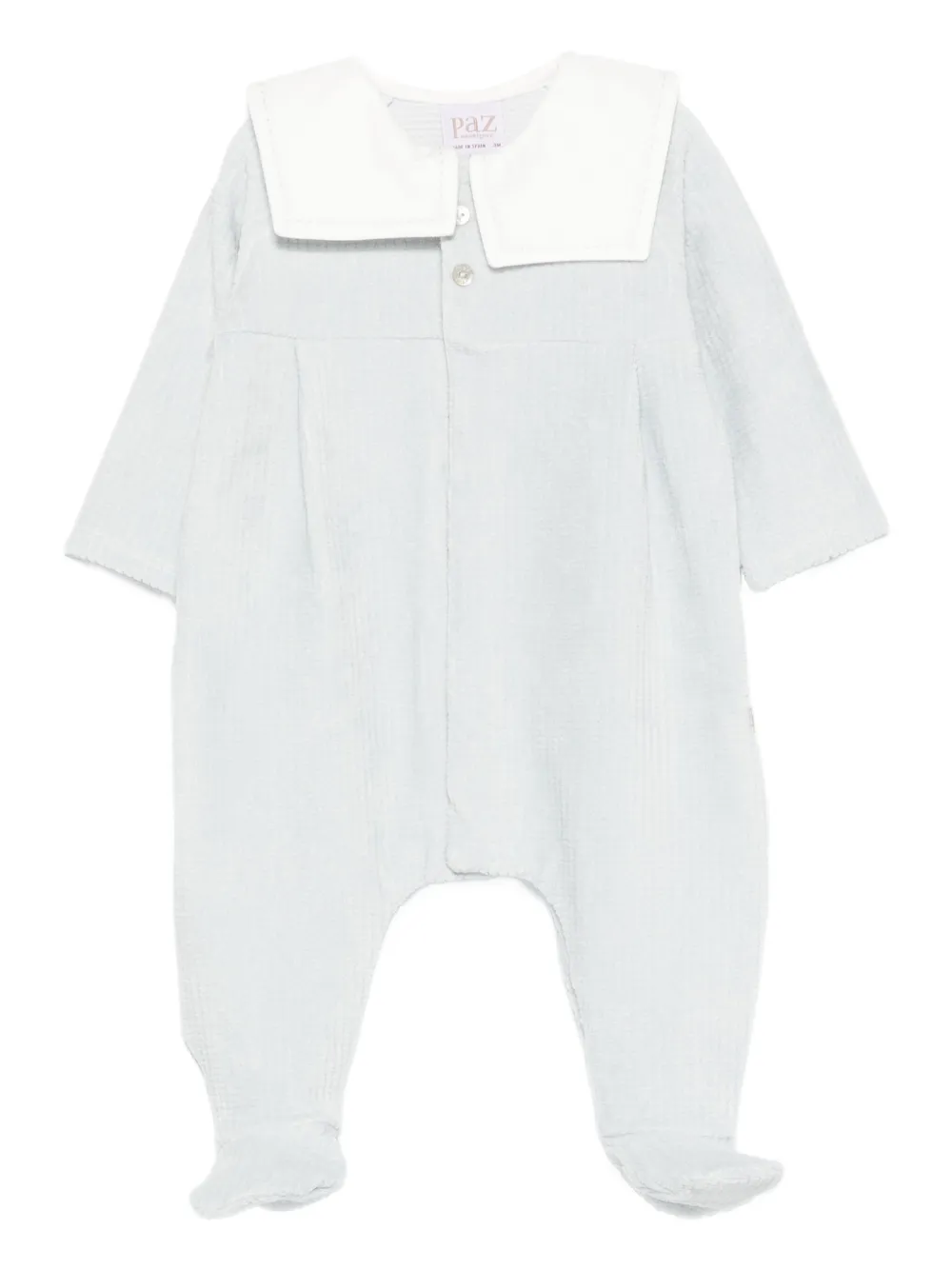 Paz Rodriguez textured-cotton peter pan collar babygrow - ブルー Paz Rodriguez textured-cotton peter pan collar babygrow - ブルー