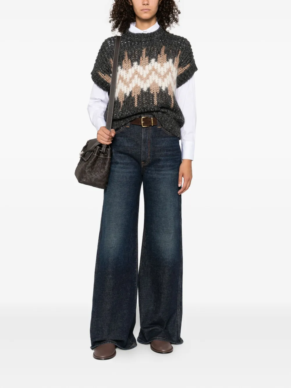 Peserico geometric-pattern knit sweater Grijs