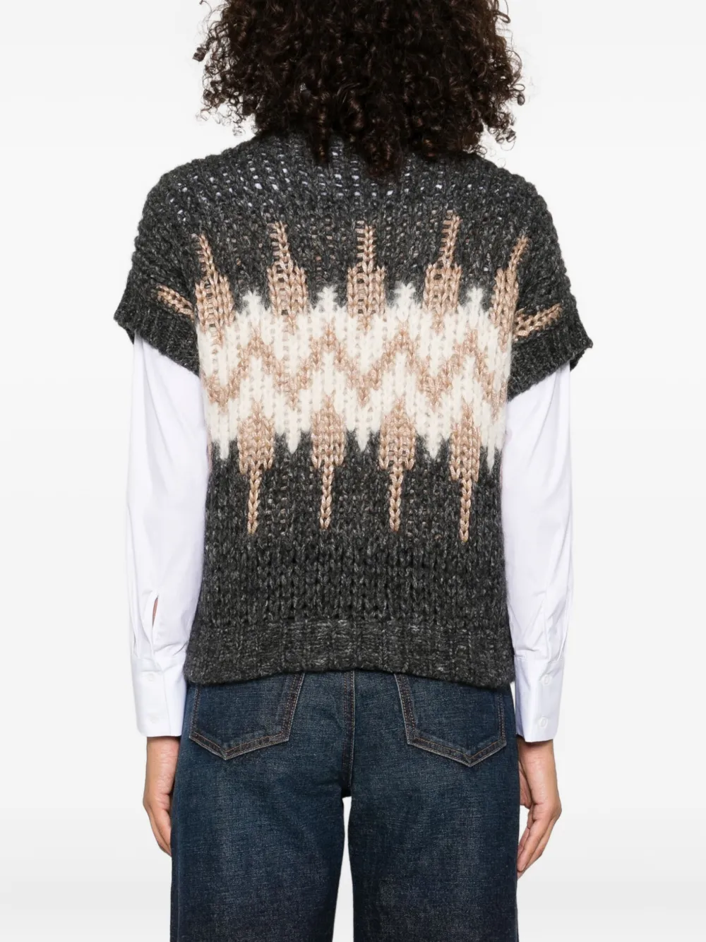 Peserico geometric-pattern knit sweater Grijs