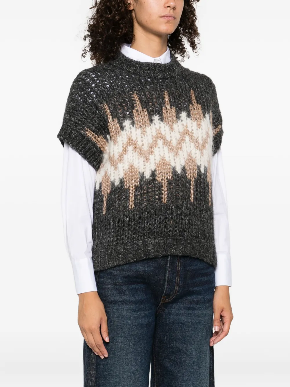Peserico geometric-pattern knit sweater Grijs
