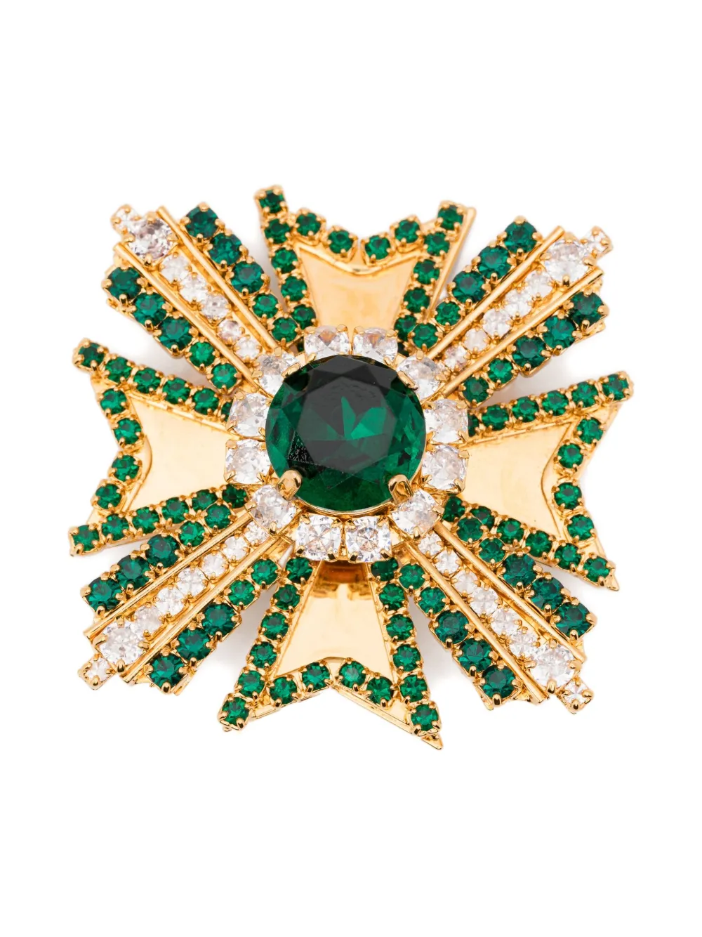 Balmain Emerald-stone Cross Brooch In Gold