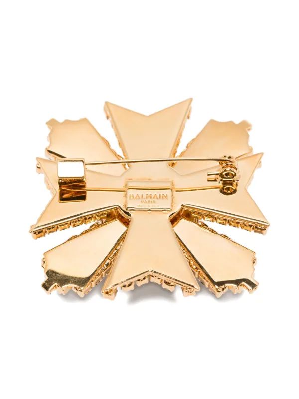バルマン ゴールドトーンブローチ Balmain エメラルドストーン
