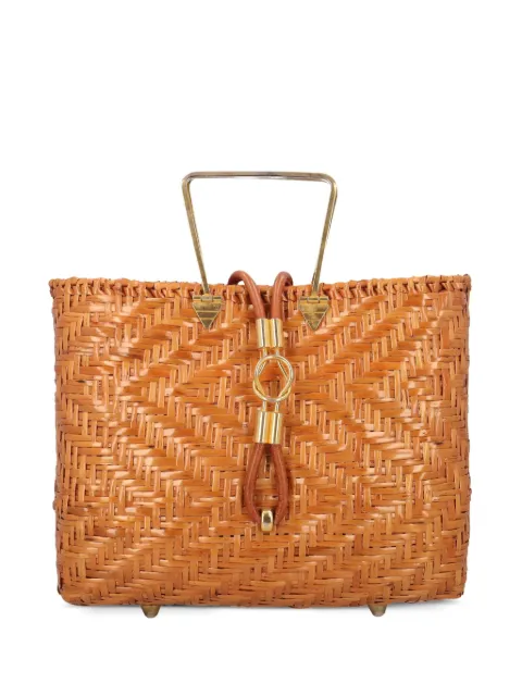 Vintage wicker metal-handle tote bag