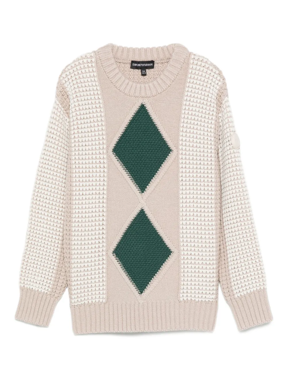Emporio Ar i Kids diamond-pattern knit sweater Beige