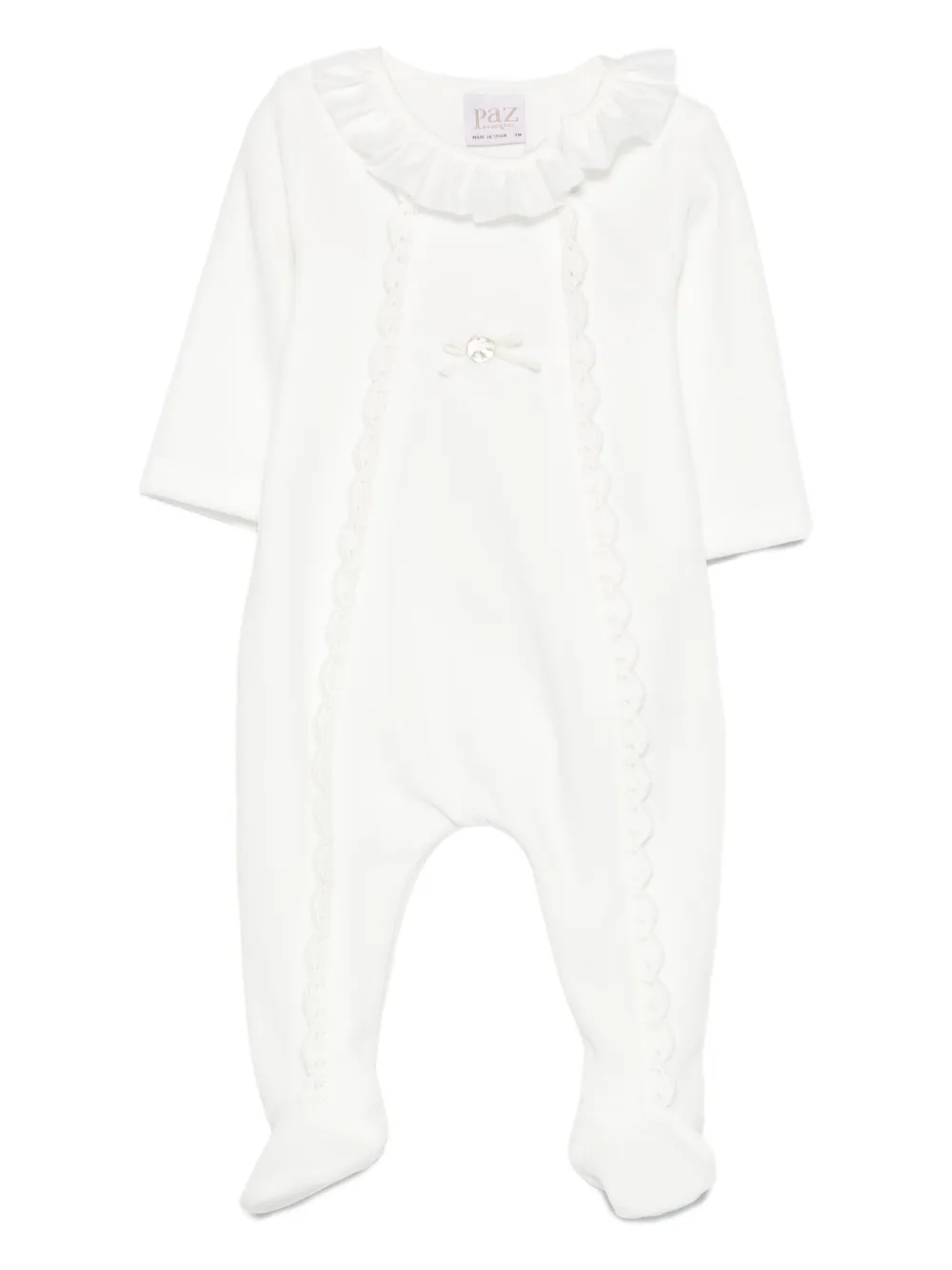 Paz Rodriguez ruffled lace-trimmed babygrow Wit