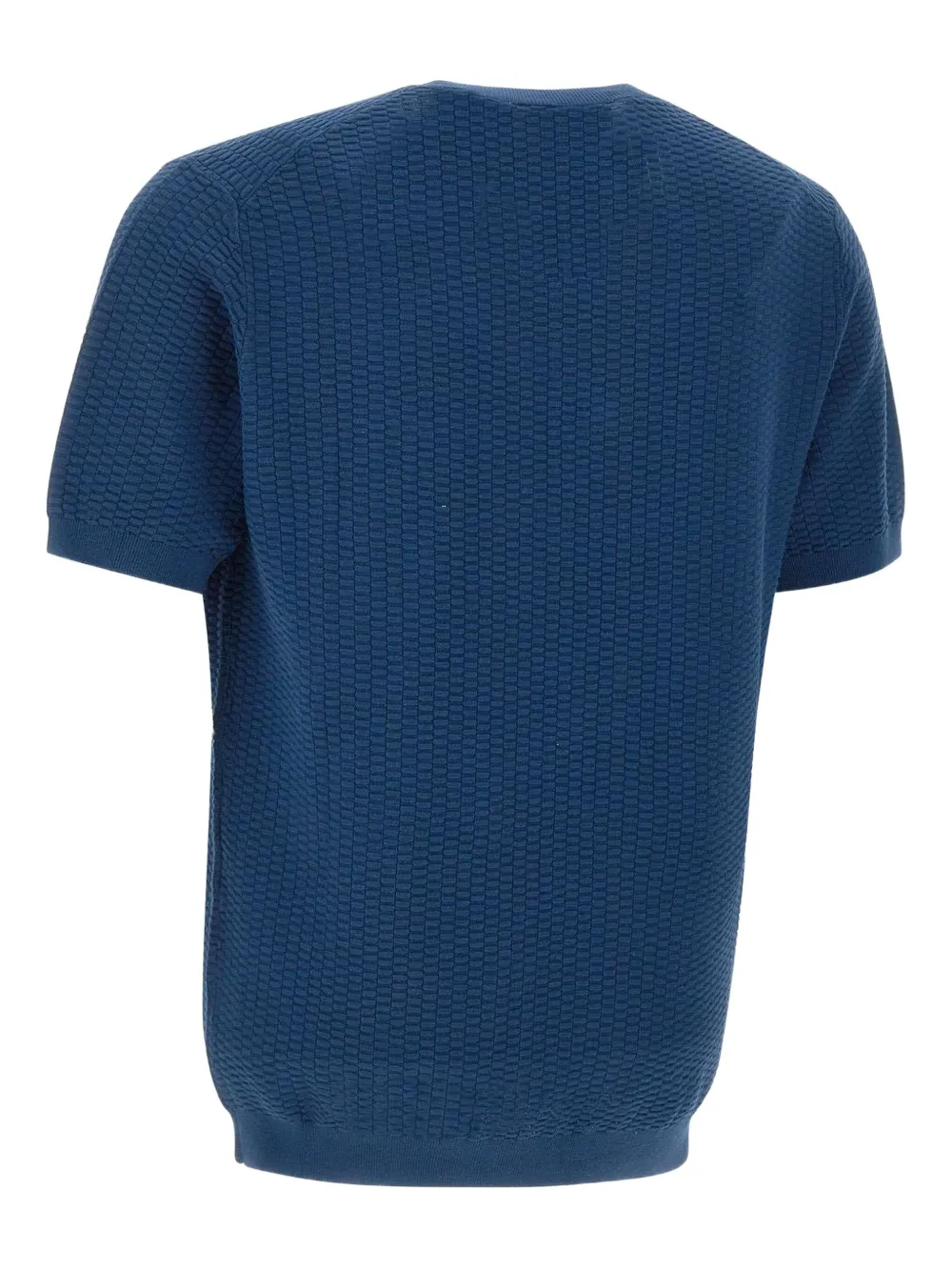 Kangra Cashmere Textured-weave Short-sleeve Sweater In Blue