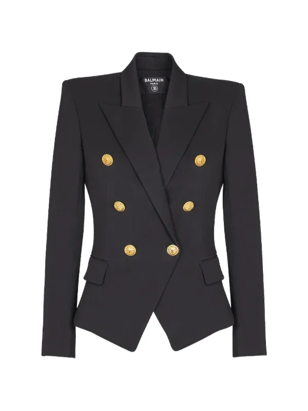 Balmain Double-breasted Wool Blazer in Black