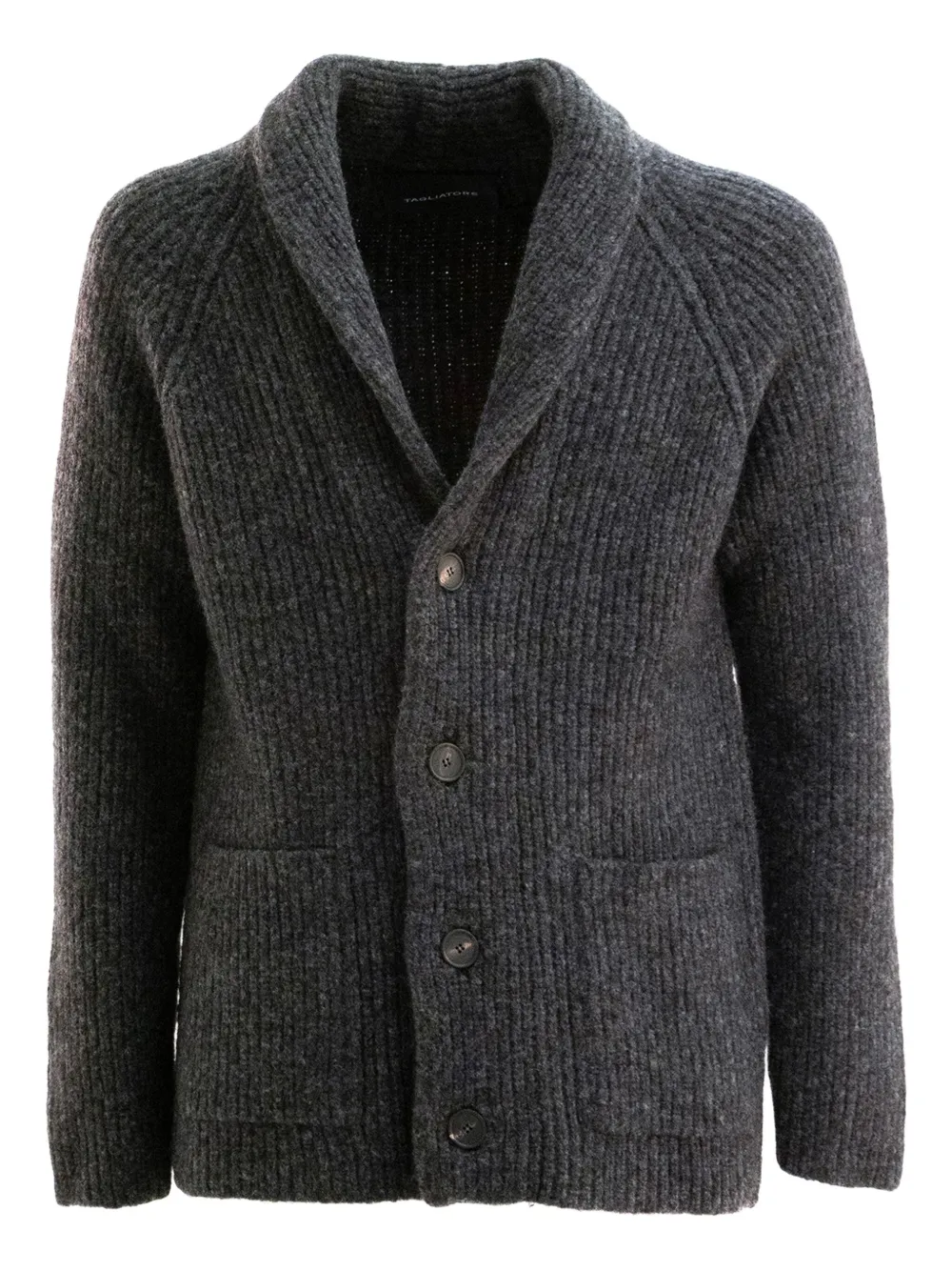 Tagliatore Shawl-collar Ribbed Cardigan In Gray