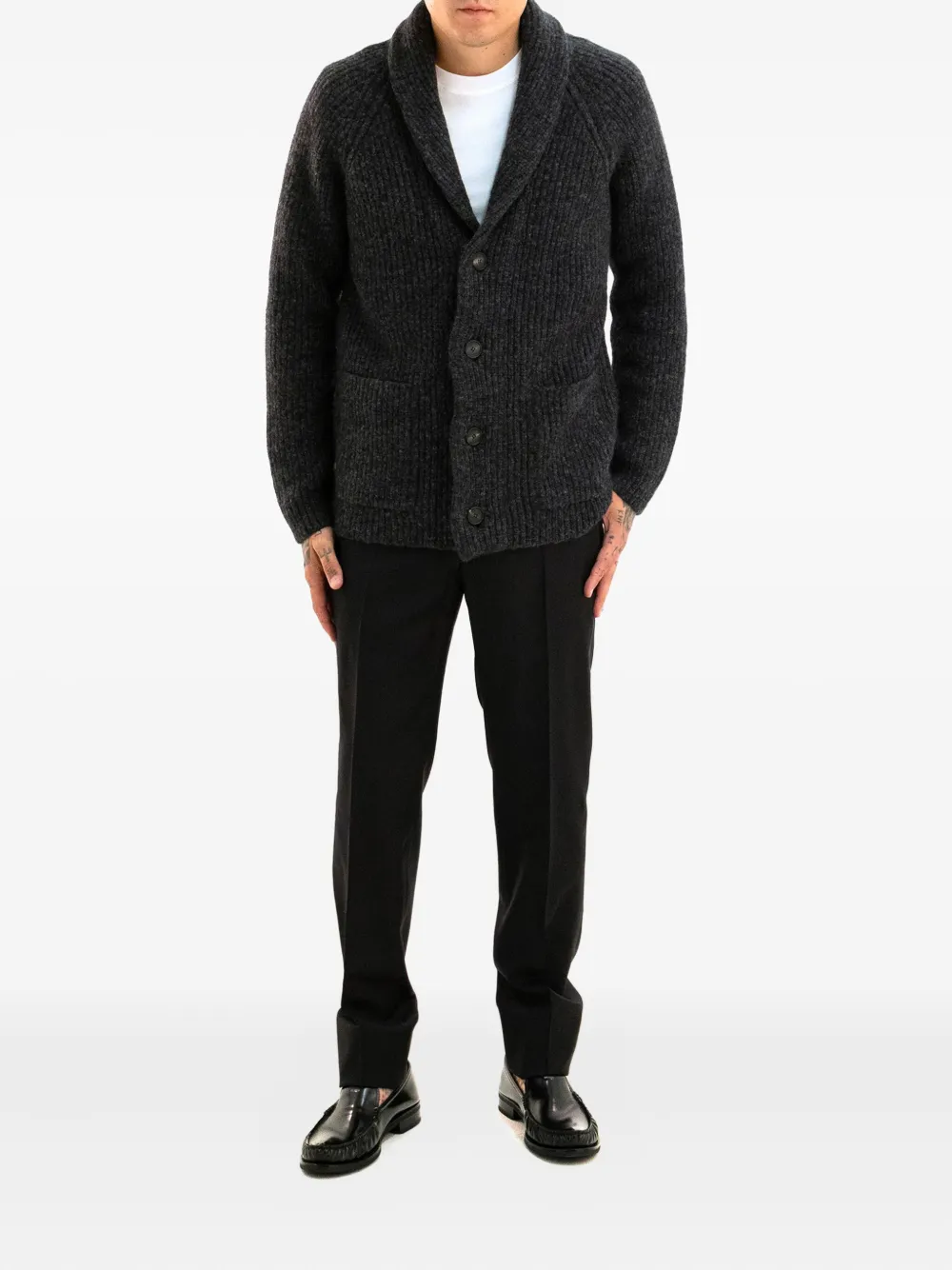 Tagliatore Shawl-collar Ribbed Cardigan In Gray