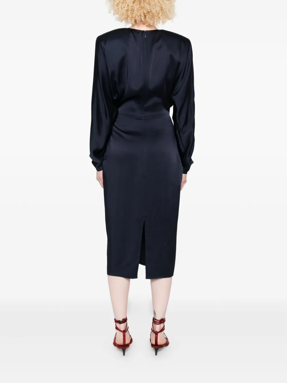 Stella McCartney Midi-jurk met gedraaide voorkant en lange mouwen Blauw
