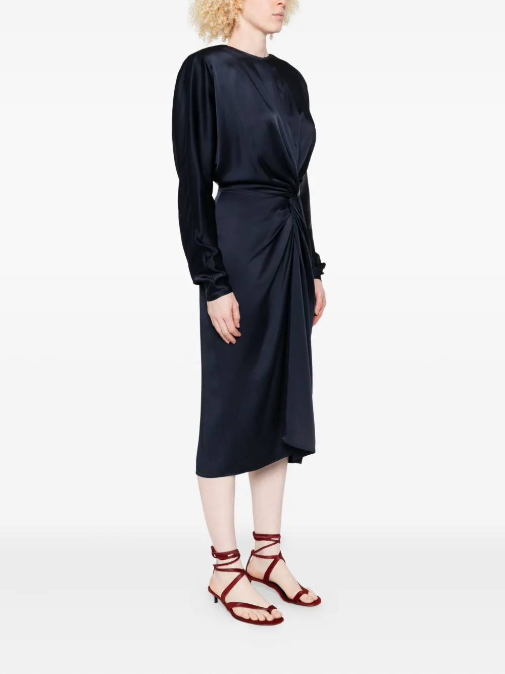 Stella McCartney Midi-jurk met gedraaide voorkant en lange mouwen Blauw