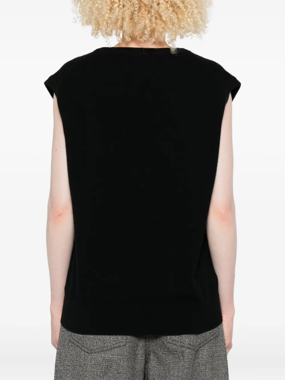 extreme cashmere V-neck sleeveless knitted vest Zwart