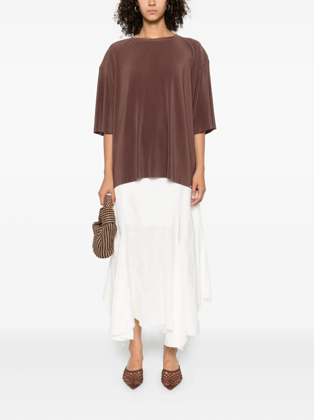 Herno pleated round-neck T-shirt Bruin