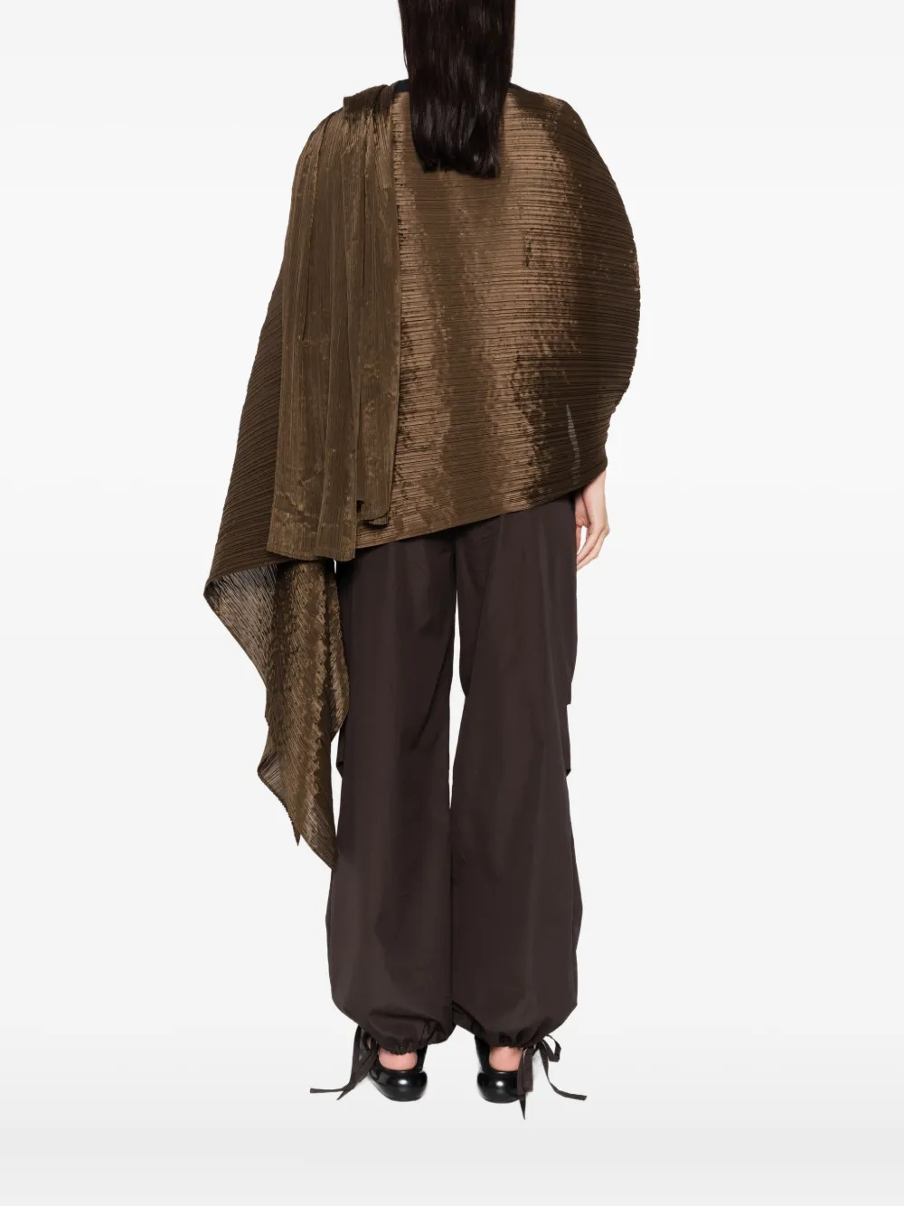Pleats Please Issey Miyake Poncho met plooien Bruin