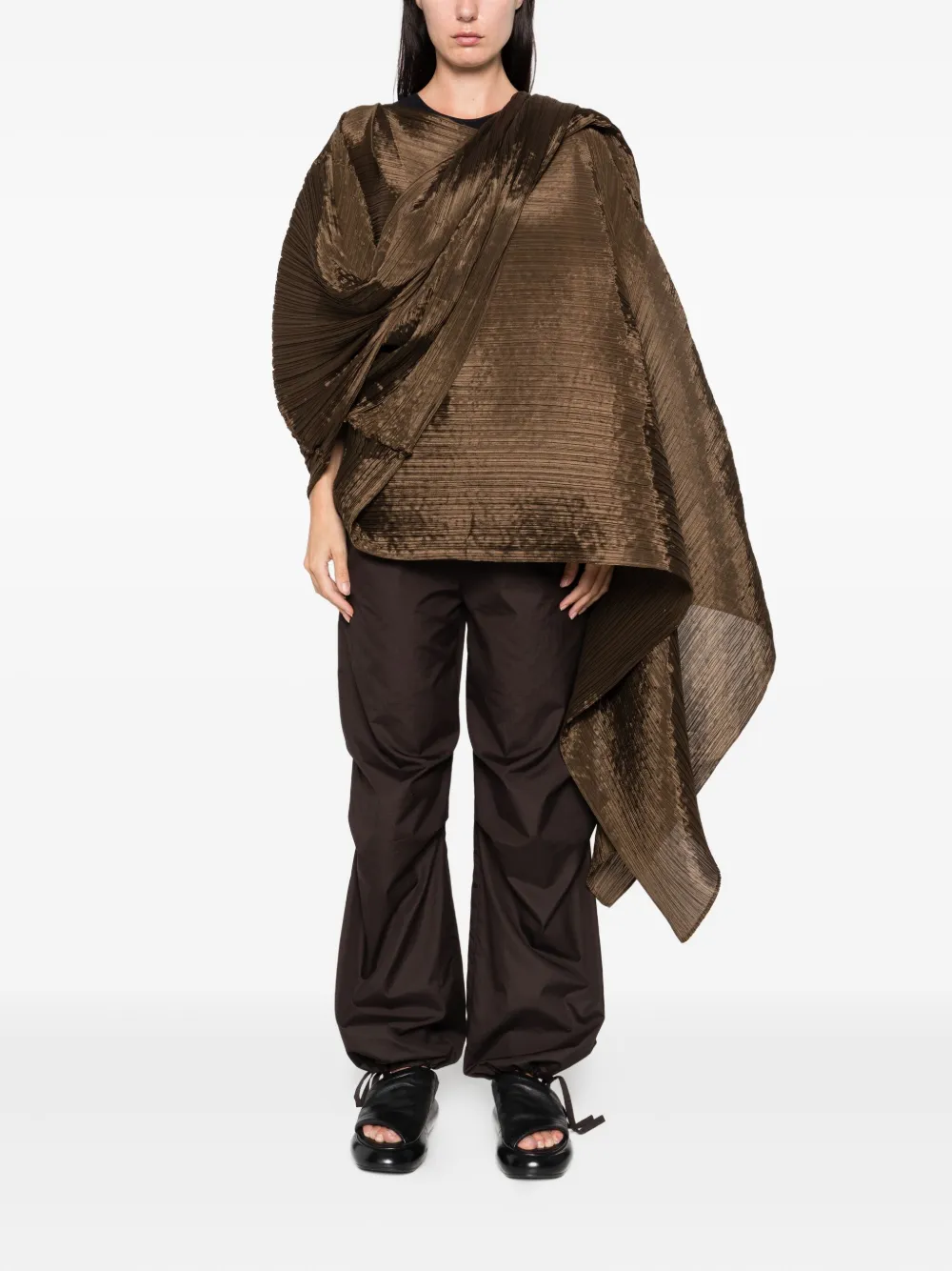 Pleats Please Issey Miyake Poncho met plooien Bruin