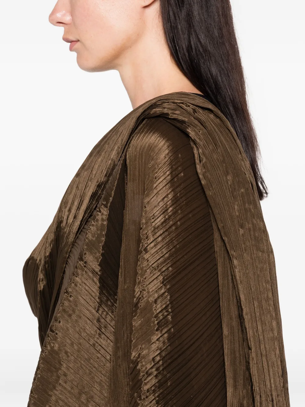 Pleats Please Issey Miyake Poncho met plooien Bruin