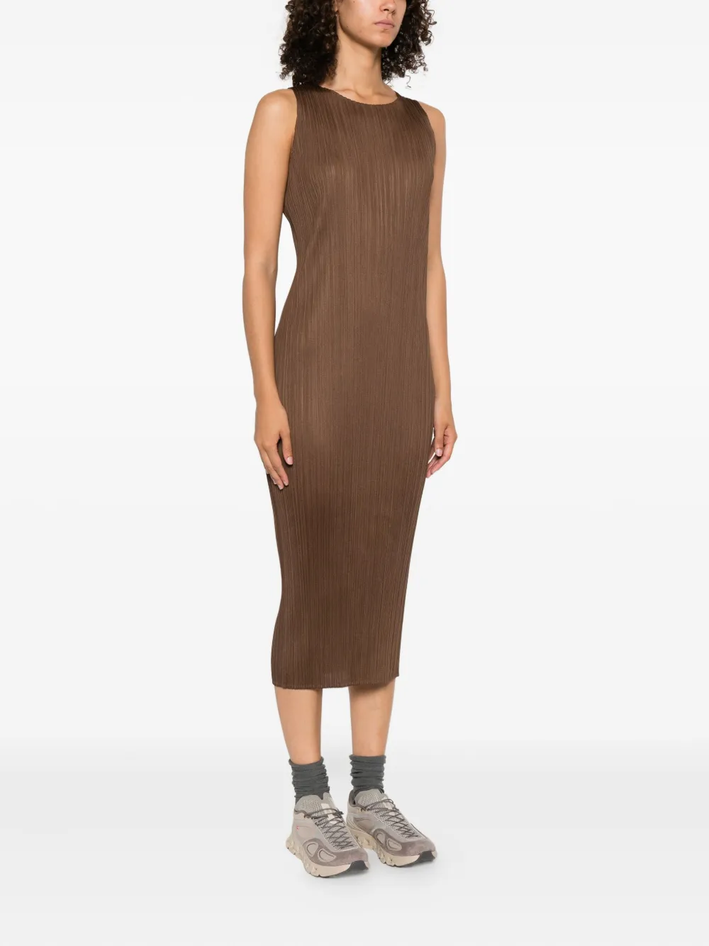 Pleats Please Issey Miyake Geplooide midi-jurk Bruin