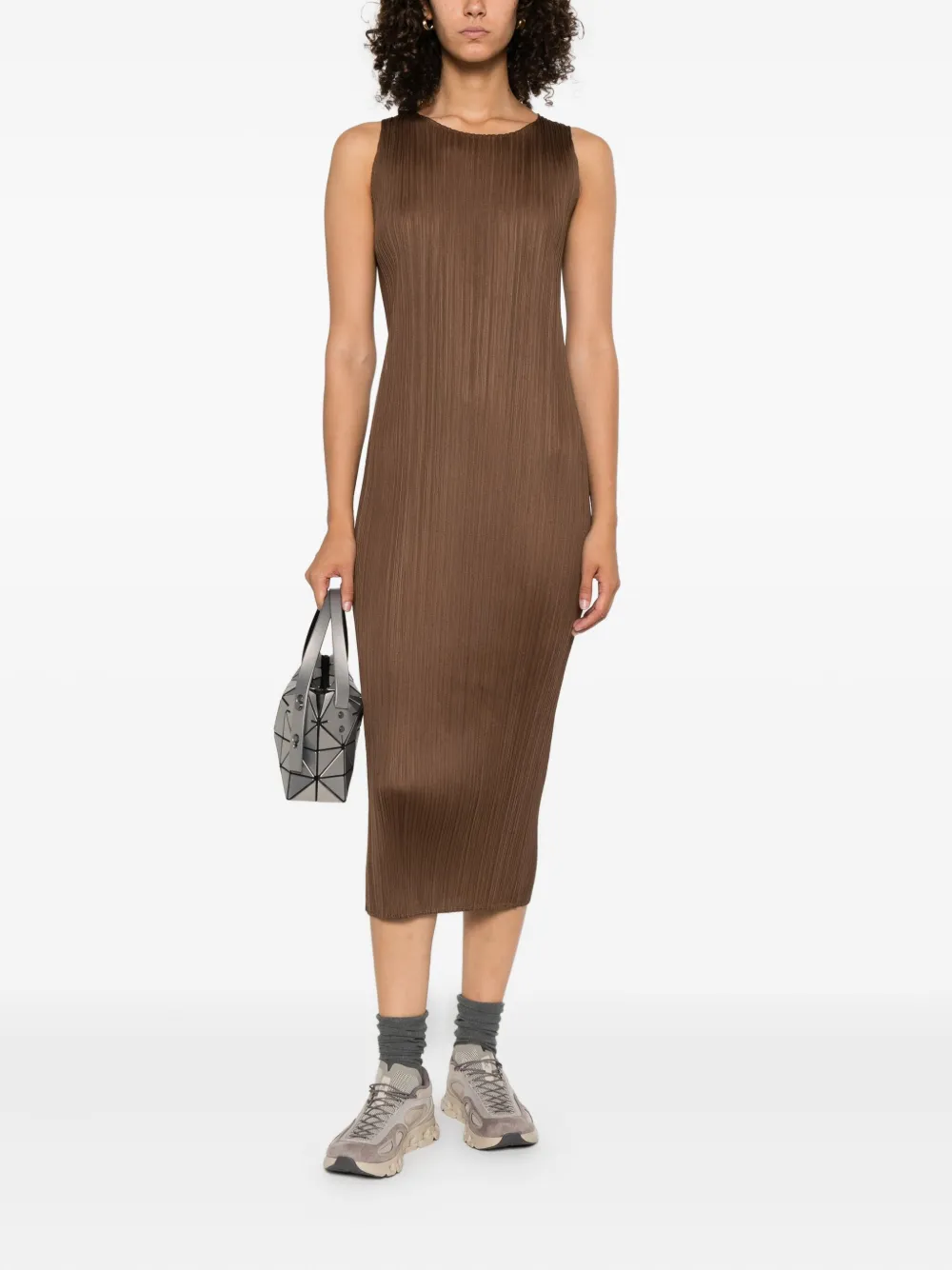 Pleats Please Issey Miyake Geplooide midi-jurk Bruin