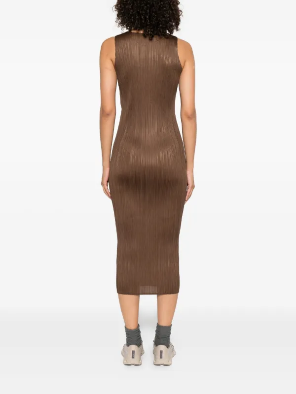 issey miyake brown dress WOOL PLEATS Dress Brown Red