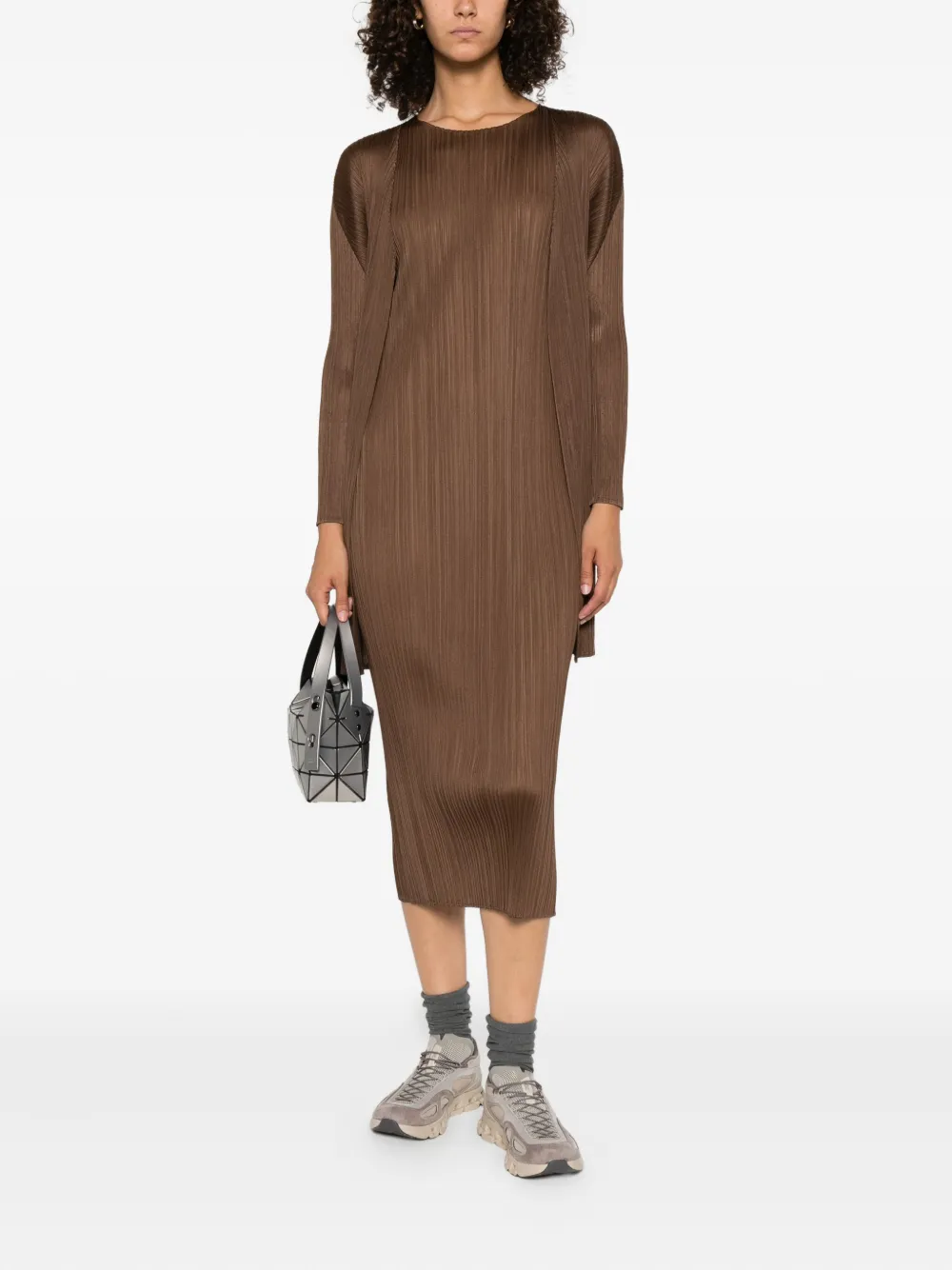 Pleats Please Issey Miyake Geplooide jas met open voorkant Bruin