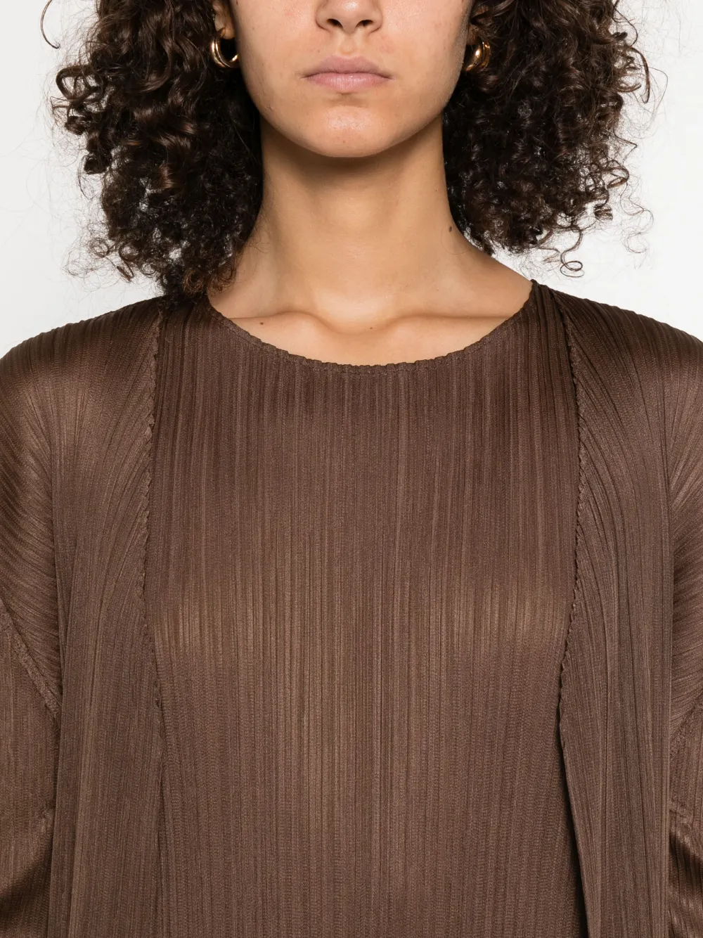 Pleats Please Issey Miyake Geplooide jas met open voorkant Bruin