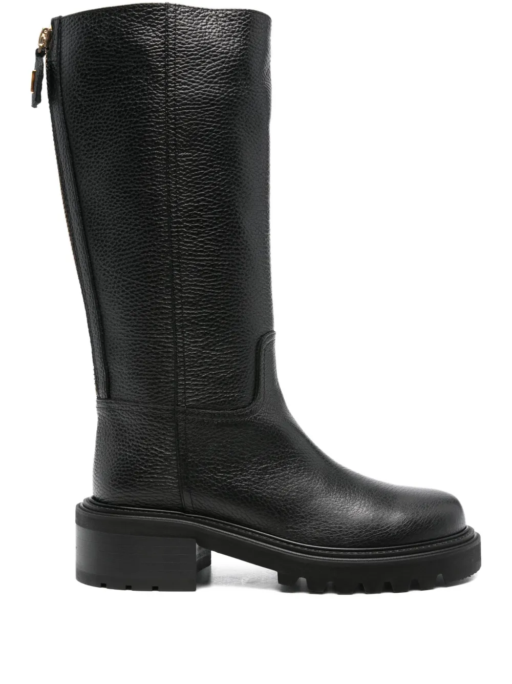 Via Roma 15 leather zip-detail boots Black